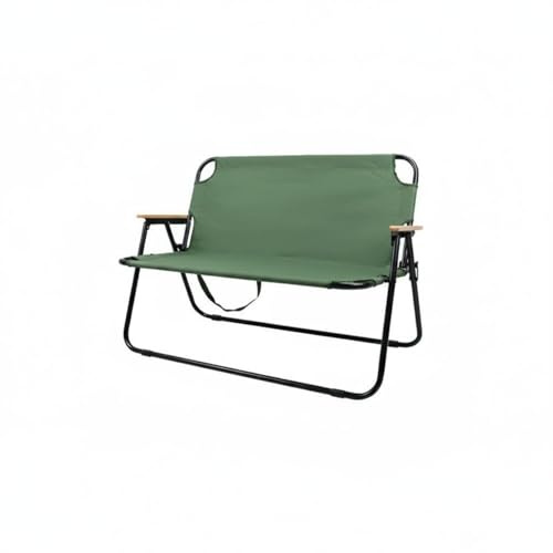 Fonowx Siège Pliant Extérieur Chaise de Camping Double Banc Pliant Canapé Portable avec Armatures en Acier Carbone Accoudoirs en Hêtre Assise Oxford, Cadre Kaki+Vert