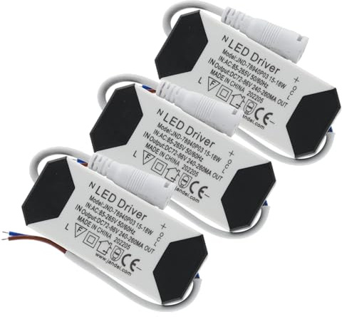 Jandei - Packung mit 3 LED-Treiber-Transformatoren 15W-18W DC, Mehrspannungseingang 85-265V AC 50/60Hz, Ausgang 72-86 Vdc 240-260 mA, Ideal für Downlights und andere LED-Geräte