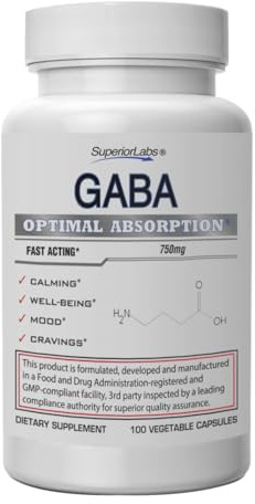 Superior Labs | GABA Supplement 750mg | Maximum Strength Mood Enhancement | Natural Relief of Simple Nervous Tension, Promotes Mood Balance, Sleep Quality, and Natural Brain Function*