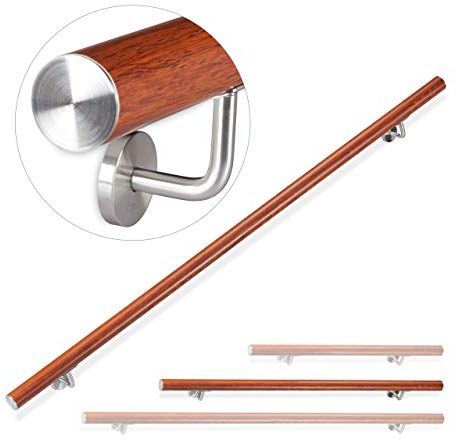 Relaxdays 10026020_632 Rampe, 150 cm, Main Courante escalier, Aluminium, Aspect chêne intérieur extérieur, Ø 42mm, Brun, INOX, Marron, 12 x 150 x 8 cm