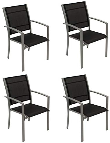DEGAMO Stapelsessel Pino 4-er Set, Metall Silbergrau + Textilgewebe schwarz, stapelbar, Outdoor