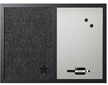 Bi-Office, Tableau combiné Black Shadow, Tableau d'affichage en tissu et Tableau magnétique effaçable à sec finition Silverfinish, Cadre en MDF noir mat, 90x60cm