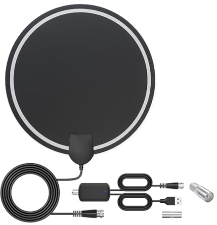DollaTek Antena de TV digital de 100 millas, amplificador de señal para interiores, de largo alcance, compatible con HDTV, 4K, 1080P, UHF, VHF, canales locales con cable, color negro