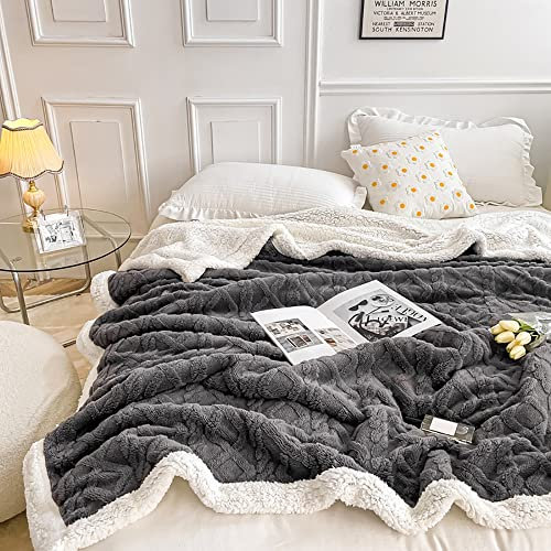 WONGS BEDDING Kuscheldecke 150x200 Flauschig Sherpa Decke,Sofaüberwurf Fleecedecke,Dick Sofadecke Doppelgesicht Extra Warme & Weiche Couchdecke Grau Wohndecken