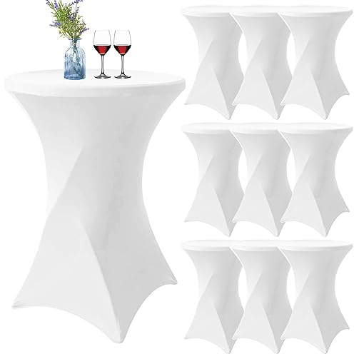 10er-Set Weiß Stretch Stehtisch Husse für Bistrotisch Ø 80-85 cm Spandex Stretch Tischdecke, Verstärkung im Fußbereich Für Hochzeit Geburtstagsfeier Bankett Stehtische und Bistrotische(80×110cm,Weiß)
