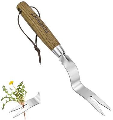 Weed Puller Tool, Hand Weeder with Good Leverage for Easy Pulling Weeds, Heavy Duty Stainless Steel Dandelion Puller Tool, Weed Digger Fork with Comfortable Wood Handle for Removal Dandelion crabgrass