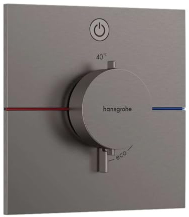hansgrohe ShowerSelect Comfort E - thermostat conceiled, bathroom tap with safety stop at 40 °C, thermostat square for shower and bath tub, shower mixer for 1 function, brushed black chrome, 15571340