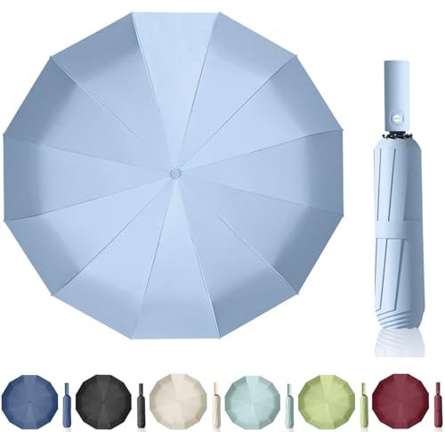 Maibar Umbrella Windproof Strong 24 Ribs Compact Umbrellas Sun UV Protection spf 50 Folding Travel Large Auto Open Close Umbrellas Umbrella (Light Blue)