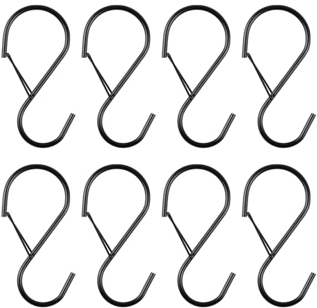 volumoon S-Haken, 8 Stück Robuste Haken mit Sicherheitsschnalle zum Aufhängen, Große Metall S-Haken für Schlafzimmer, Multifunktions Aufhängehaken für Schlafzimmer, Badezimmer, Küche (Schwarz)