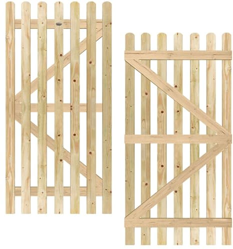 Rounded Wicket Picket Garden Wood Timber Gate Height: 6ft (180cm/1800mm) x Width: 3ft (90cm/900mm) Palisade Pathway Pedestrian Smooth Planed Pressure Treated without any hinge packs.