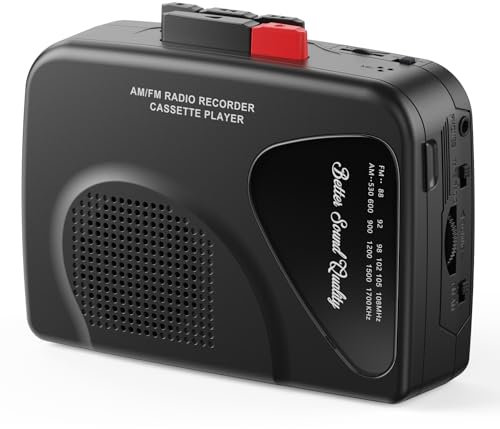 Reproductor/Grabador de Casetes Walkmaner, Radio Am/FM, Reproductor de Casetes Portátil, Grabación de Casetes, Parlantes Incorporados, Grabación Manual, T201 (Negro)
