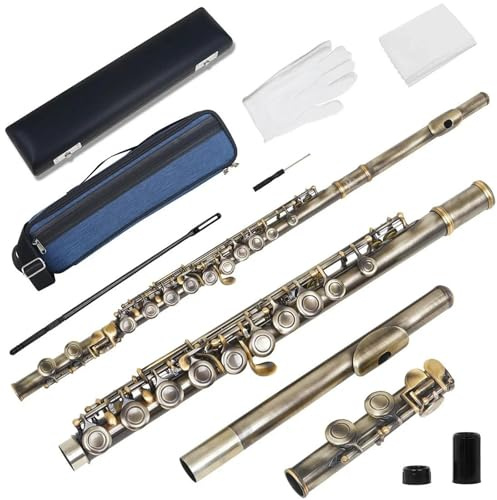tvärflöjt instrument 16 Stängda Hål Flöjt C-nyckel Cupronickel Konsertflöjt Tvärflöjt Träblåsinstrument Med E-nyckelväska Tillbehör(Bronze)