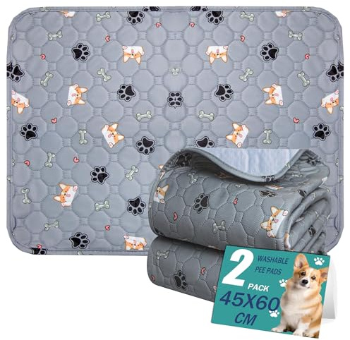Tapis Éducateur pour Chien Lavable Réutilisable, Lot de 2, Tapis Ultra Absorbants, Tapis d'urine pour Animaux de Compagnie, Antidérapant, Capacité d’Absorption - 45x60cm