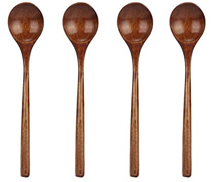 4 Pezzi Cucchiaio di Legno, 24cm Manico Lungo Cucchiai da Zuppa in Legno Cucchiaio da Tavola in Stile Giapponese Utensili da Cucina per La Cottura Mescolando Mescolare