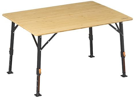 Campout Campingtisch 100 x 72 x 70 cm - Klappbarer Gartentisch - Klapptisch - 3-Fach Höhenverstellbar - Griff inklusive - Inkl. Tragetasche - Bambus
