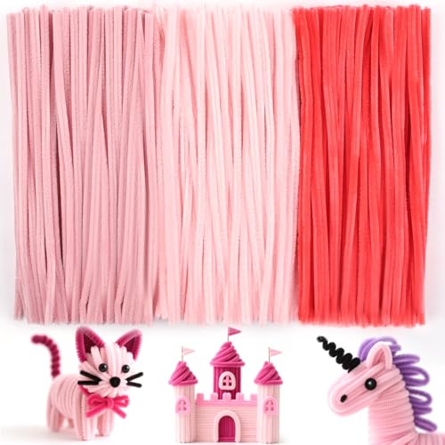 Ainiv 300PZ Scovolini Glitter per Lavoretti, Strisce Pulisci Tubi Pipe, Bastoncini Decorativi in Ciniglia, Scovolini per Artigianato, per Artigianato DIY Decorazione di Progetti Artistici - Serie Rosa