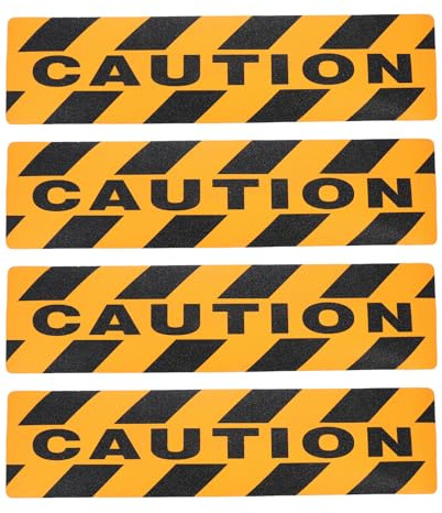 JECOMPRIS 4 piezas Pegatinas Antideslizantes Adhesivas para Exteriores con Texto Caution Negro y Amarillo Tiras de Advertencia para Escaleras y Superficies Lisas Cinta de Seguridad