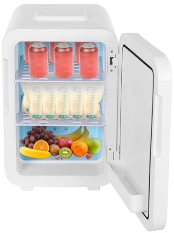 DAHAD Mini Frigo, 16 L, Mini Frigorifero Compatto con Display LCD Touch, 220 V AC/12 V DC, Raffreddamento e Riscaldamento Termoelettrico, Silenzioso, Piccolo Frigorifero per Camera da Letto, Ufficio
