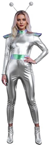 DUHENWU Mono metálico brillante para mujer, traje de cuerpo entero, disfraz de carnaval, discoteca, fiesta, baile, ropa de club, traje de manga larga, corte ajustado, elástico, traje de gimnasia