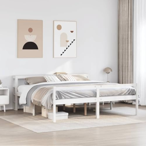 Genérico Cama Personas Mayores y cabecero Madera Pino Blanca 180x200 cm, Camas y somieres Blanco,3305872