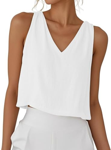 MINTLIMIT Womens Linen Vest Casual Sleeveless V Neck Loose Crop Tank Top Lightweight Summer Vacation Beach Tops