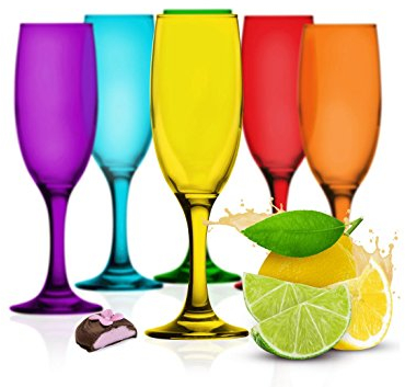 Sendez Lot de 6 flûtes à champagne multicolores 200 ml