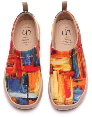 UIN Konstnärliga slip-on-skor för kvinnor, livfulla blommiga vardagliga loafers, lätta bekväma reseskor, 39.5 EU
