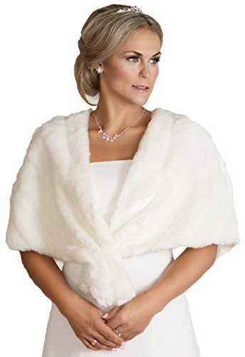 Bolero Cape Poncho in pelliccia sintetica Bolero Stola giacca da sposa Ivory crema giacca da sposa.