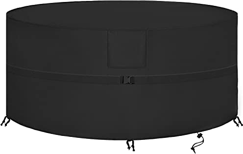SIRUITON Ø128x71CM - 420D Gartenmöbel Abdeckung, Rund Gartentisch Abdeckung, Schutzhülle Abdeckplane, Wasserdicht Esstisch Abdeckung für Möbelsets, Reißfest Schwerlast, Anti-UV Abdeckplane