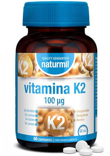 Vitamina K2 100 µg MK-7 - Menaquinona 7 Derivada de Natto - Coagulación Sanguínea y Mantenimiento de Huesos - 60 Comprimidos - Sin Gluten - Naturmil DietMed