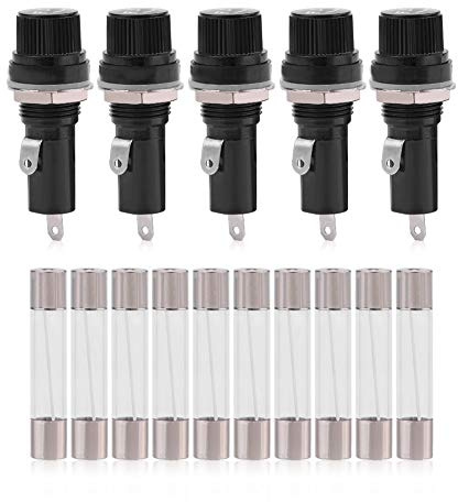 5 Pcs Holder Socket, 6 x 30 Glass AC125V 15A/ 10A Electric Panel Mount Holder Socket