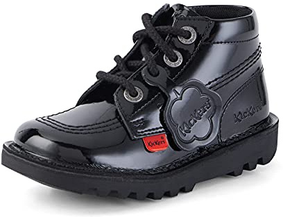 Kickers Kick Hi Zip Patent Infants Black Boots-UK 12 Kids/EU 30