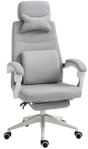 Vinsetto Fauteuil de Bureau Chaise de Bureau Grand Confort Dossier réglable Repose-Pied roulettes 360° Lin 62 x 68 x 127 cm Gris