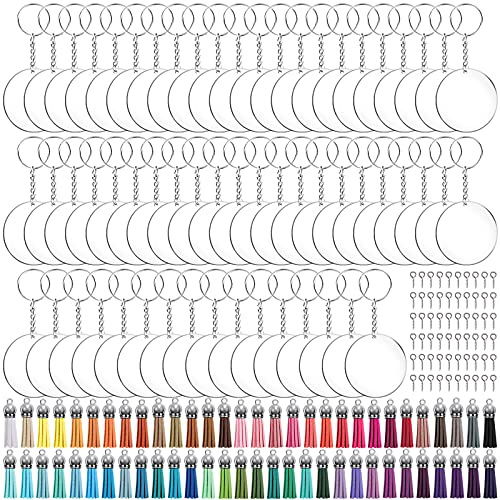 Duufin 300 Pcs Set Porte-clés Acrylique avec Disques, Glands, Anneaux de Saut et Goupilles à Vis pour Bricolage et L'artisanat