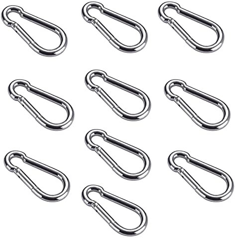 10 mosquetones de acero inoxidable para bomberos, sin guardacabos (4 x 40 mm)