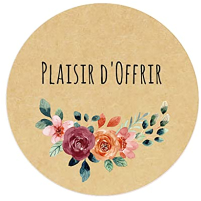 100 KRAFT Rustique Vintage Autocollants fleur PLAISIR D'OFFRIR 40MM ROND adhésive cadeaux emballage Etiquettes Voeux pour Mariage, Noë, fête - UNI 329 (002)