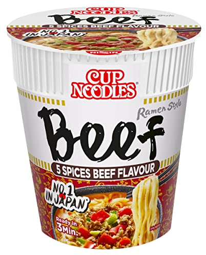 NISSIN Cup Noodles 5 Spices Beef Flavoured Instant Noodles, 64 g Pot (Pack of 8)
