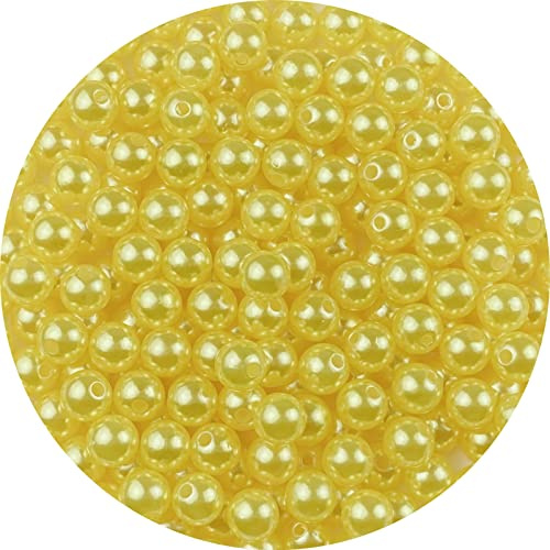 Pearl Beads,300 Pcs Craft Beads Loose Pearls 10mm Round Spacer Beads for Earring Bracelet Necklace Key Chains Jewelry DIY Craft Making,Decoration and Vase Filler (10mm, Gold Yellow)