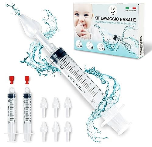 TRE PURI® 2 Siringa per Lavaggi Nasali Bambini e Neonato Made in Italy – Set Lavaggio Nasale Bambini e Adulti – Kit Professionale Siringhe e Olive per Soluzione Fisiologica – Tappini e E-book OMAGGIO