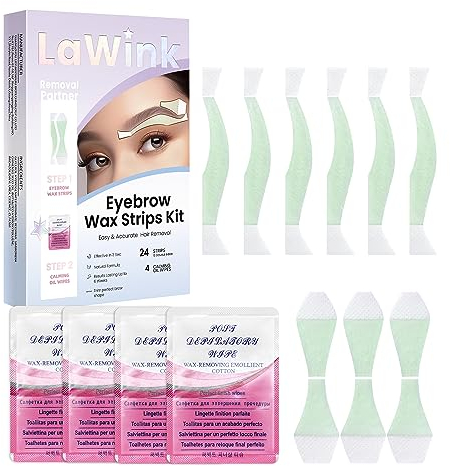 LaWink Eyebrow Wax Strips Kit Facial Hair Removal For Women, Ready to Use Face Wax Strips 24 pcs 4 Calming Oil Wipes Mouth waxing wax Depilatory tape for face eyebrows Facial (Eyebrow)