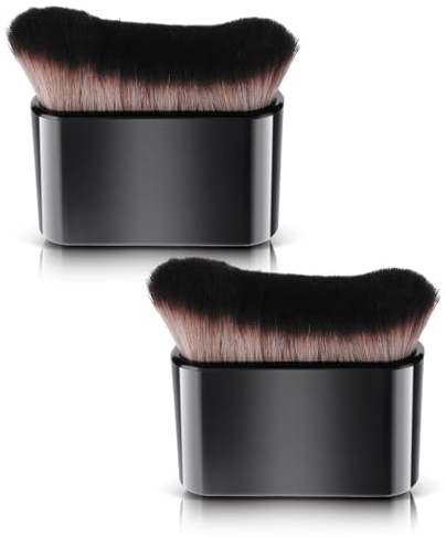 Amabro 2 pennelli da trucco, pennelli piatti per fondotinta, fard, portatili, per la protezione solare del viso, pennello kabuki per miscelare liquidi, crema in polvere, cosmetici, bronzer, lucidare,
