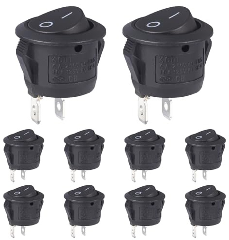 VEXUNGA Round Rocker Switch 12V Black On Off Mini Circle Switch 2 Pin 250V 6A 125V 10A KCD1 Round Toggle Switches for RV Car Truck Boat (Pack of 10pcs)