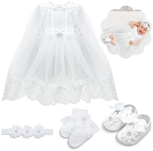 Cutecrop 5 Pcs Baptism Outfit for Baby Boys Girls Christening Outfit Cutesocks Shoes First Communion for Infant Toddler