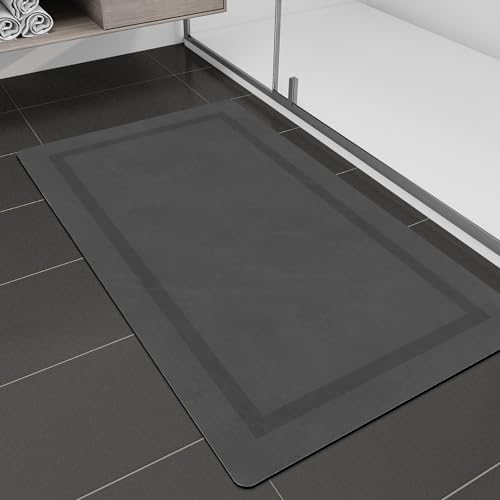 chakme Badematte Rutschfester, 43 x 80 cm Badezimmerteppich Super Absorbierender Badteppich Waschbar Badvorleger, Duschvorleger für Dusche, Badewannen und Badezimmer, Dunkelgrau