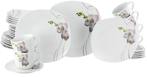 CreaTable, 24026, Serie Square Orchidee, 30-teiliges Geschirrset für 6 Personen, Kombiservice aus Porzellan, spülmaschinen- und mikrowellengeeignet, Qualitätsproduktion