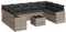vidaXL Garten Sofa Garnitur 10-TLG., Gartenmöbel Set mit Kissen, Sitzgruppe für Garten Terrasse, Modular Gartensofa Lounge, Tisch mit Glasplatte, Hellgrau Poly Rattan