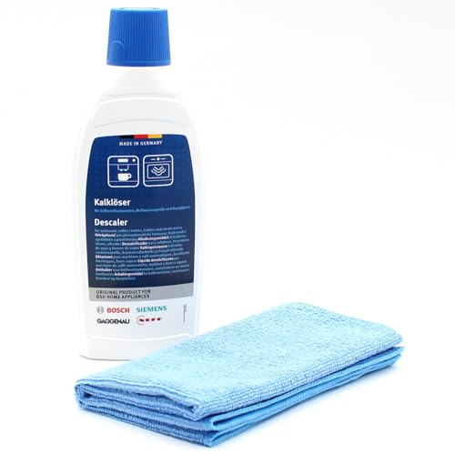 Avkalkningsmedel kalkborttagare + mikrofiberduk kompatibel med Balay, Constructa, Gaggenau, Neff - för helautomatiska kaffemaskiner, varmvattenapparater, 500ml