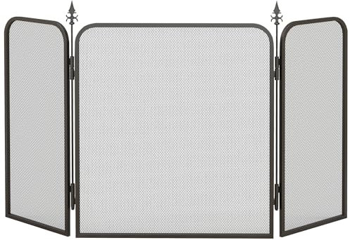 HOMCOM Kaminschutzgitter, Faltbares Kamingitter mit 3 Paneelen, Funkenschutzgitter für Wohnzimmer, Schlafzimmer, Metall, 96 x 56 cm, Schwarz