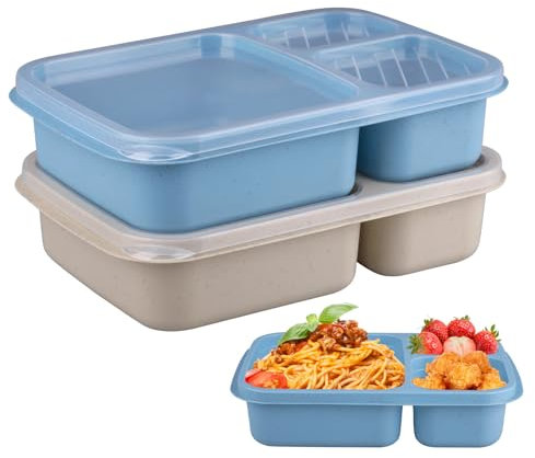 imposyu 2er set Lunch Box Bento Box mit Fächern Mikrowellengeschirr mit Deckel Brotdose Kinder mit 3 Fächern Vorratsdosen für Kinder, Erwachsene, 23,5x15,3x6cm