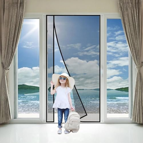 Cortina de puerta 160x190cm Negro Mosquitera antiinsectos, mosquitera para puerta, cortina antimoscas para puerta de entrada interior/patio